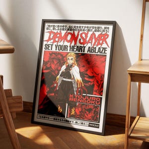 Tueur de démons Kyojuro Rengoku Hashira, affiche numérique d&#39;anime, cadeaux anime, art mural anime pour chambre d&#39;enfant, collage mural décoratif, cadeaux