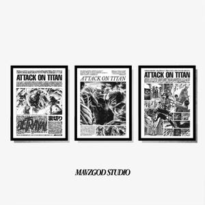Set di 3 poster Attack on Titan V2, stampa murale anime Attack on Titan, poster Attack on Titan, poster AOT, Shingeki No Kyojin