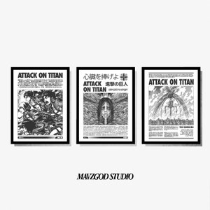進撃の巨人ポスター3枚セット、進撃の巨人アートアニメウォールプリントペイント、進撃の巨人ポスター3枚セット、AOTポスター、Shingeki No Kyojin