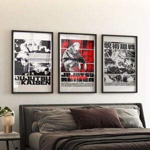 Ensemble de 3 affiches Jujutsu Kaisen, art manga, impression murale anime, peinture minimaliste, lot de 3 galeries d'art colorées Satoru Gojo, Yuji Itadori