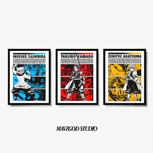 Set of 3 Demon Slayer Anime Digital Poster, Anime Gifts, Anime Wall Art for Kids Room, Decor Wall Collage, Gifts