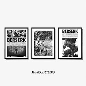 Berserk Posters 3 Piece Set Manga Art Anime Wall Print Pintura minimalista conjunto de 3 Galería Colorful Art Guts, Griffith, Casca, Judeau