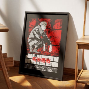Jujutsu Kaisen Yuji Itadori Pôster | Conjunto de 1 peça de arte mangá | Conjunto de pintura minimalista com impressão de parede de anime com 1 galeria de arte colorida