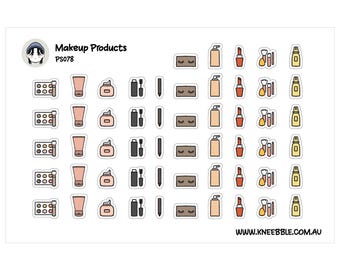 Beauty Planner Stickers Mini Sheet Hand Drawn Makeup Tools Glossy Matte