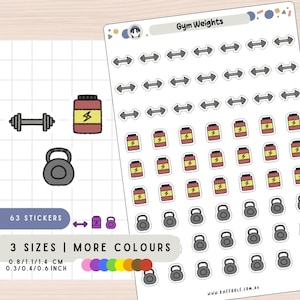 Gym Weight Stickers, Exercise Stickers, Dumbbell Sticker, Kettlebell Sticker, Protein Sticker, Workout Planner Stickers, Fitness Sticker