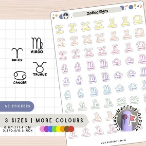 Sterrenbeeld sterrenbeeld stickers, astrologie stickers, dierenriem hemelse maanstanden geboortehoroscoop horoscoop symbolen planner stickers, mini stickervel