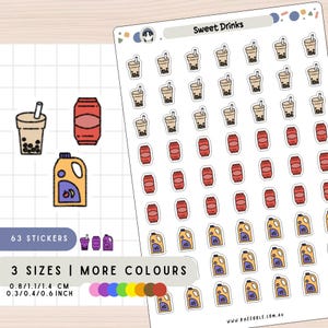 Sweet Beverage Drinks Planner Stickers, Juice Fruit Stickers, Boba Bubble Tea Stickers, Soft Fizzy Drink Can Stickers, Journal Scrapbooking