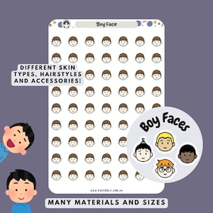 Adesivos para planejador de rostos de meninos e crianças, adesivos para etiquetas de avatar de personagens masculinos, adesivos para etiquetas de rosto com nomes e educação escolar, ilustração de desenho de cabeça