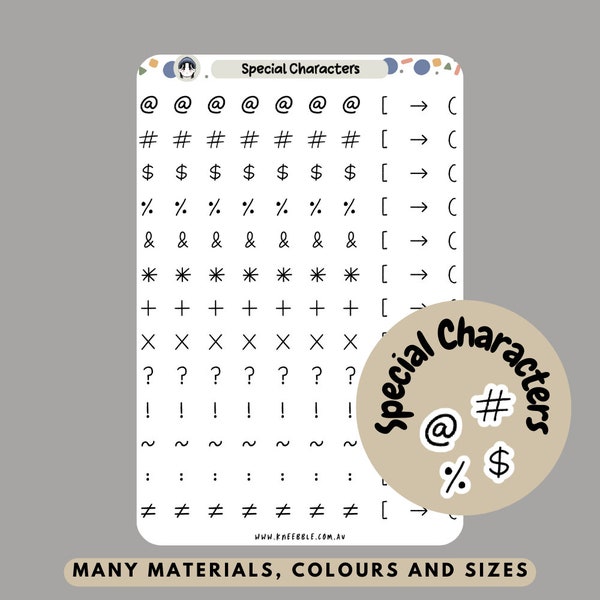 Special Character Stickers, Symbol Stickers, Accent Marks, Mini Icon Sticker Sheet, Organise Your Planner And Scrapbooks