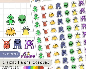Alien Space Sci Fi planner stickers, stickers ufo ruimteschip monsters, Galaxy decoratieve pictogram stickers, dagboek plakboek stickers