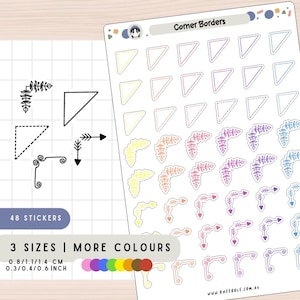 Ecke Aufkleber, Mini-Abschnitt Aufkleber, Kategorie Aufkleber, Bordüre Aufkleber, Journal Scrapbook Planner Sticker Blatt