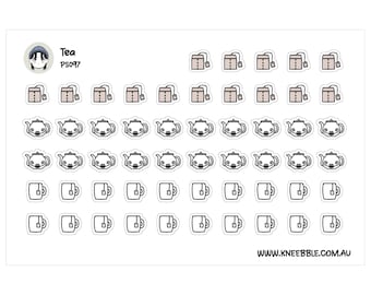 Tea Stickers, Planner Sheet, Teapots and Cups Hand Drawn Mini Size