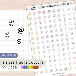 Stickers met speciale tekens, symboolstickers, accenttekens, stickervel minipictogram, organiseer je planner en plakboeken