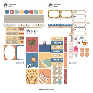 Plannerstickers strandthema, tropische zomerontwerpen, palmbomen
