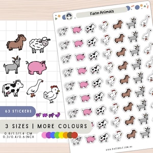 Farm Animals Planner Stickers, Country Barn Life Stickers, Pig Chicken Cow Sheep Goose Horse Goat Stickers, Cute Mini Icon Sticker Sheet