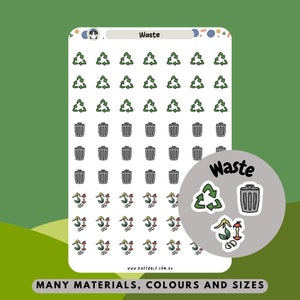 Abfall Aufkleber, Recycling Aufkleber, Kompost Aufkleber, Umwelt und Müll Aufkleber, Organisieren und Planen von Mülleimer Tagen, Scrapbook Icons