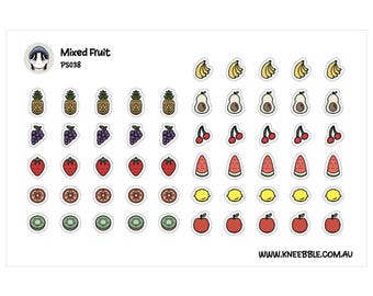 Mixed Fruit Stickers Sheet - Watermelon, Lemon, Cherry, Kiwi