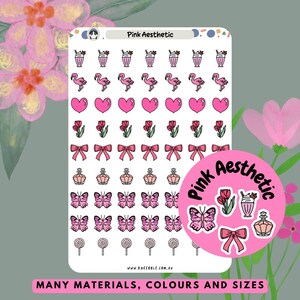 Adesivos de planejador de tema estético rosa, decalques de milkshake de flamingo de tulipas, adesivos de borboleta de pirulito de perfume de fita, tons decorativos suaves
