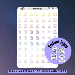 Pegatinas de signos del zodíaco, pegatinas de astrología, pegatinas de planificador de símbolos del horóscopo, cartas natales, fases lunares celestiales del zodíaco, minihoja de pegatinas