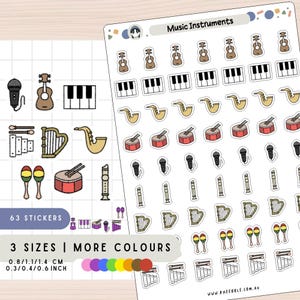 Music Instrument Planner Stickers, Musician Notes Stickers, Band Practice Stickers, Guitar Piano Drums Microphone Saxophone Harp Stickers