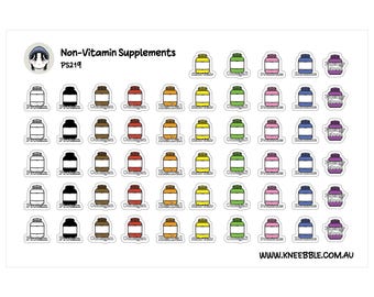 Non Vitamin Supplement Tracker Planner Stickers - Hormone, Probiotics, Skin Hair, Protein, Collagen, Energy Mood, Omega 3