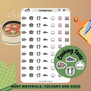 Kochen Werkzeuge Planer Aufkleber, Küche Organisation Aufkleber, Kulinarisches Rezept Chef Aufkleber, Utensil Symbole Aufkleber, Meal Prep Aufkleber
