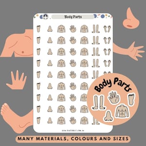 Body Parts Anatomy Planner Stickers, Legs Feet Arms Hands Icon Labels, Chest Back Nose Decal Adhesives, Health Medical Biology Stickers