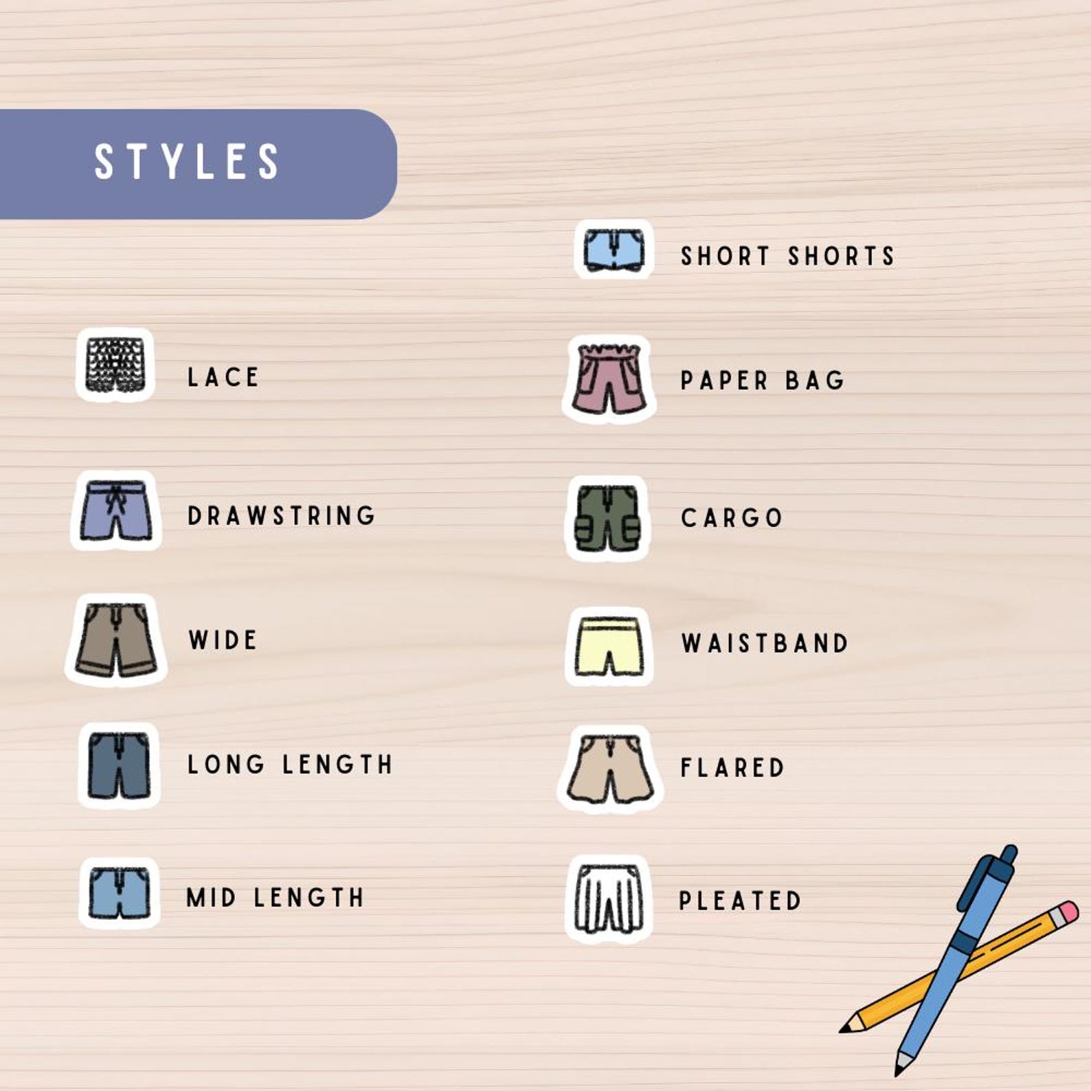 Shorts Stickers, Bottom Stickers, Fashion Stickers, Pants Planner ...