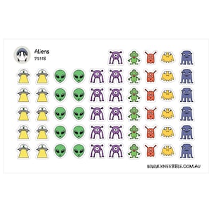 Space Alien Planner Stickers - UFOs and Cosmic Monster Decals