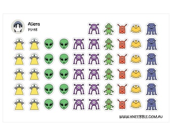 Space Alien Planner Stickers - UFOs and Cosmic Monster Decals