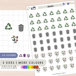 Adesivos de resíduos, adesivos de reciclagem, folhas de adesivos de compostagem, adesivos de meio ambiente e lixo, organize e planeje dias de coleta de lixo, ícones de scrapbook