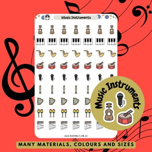 Stickers muziekinstrumentplanner, stickers muzikant notities, stickers bandoefening, gitaar piano drums microfoon saxofoon harpstickers