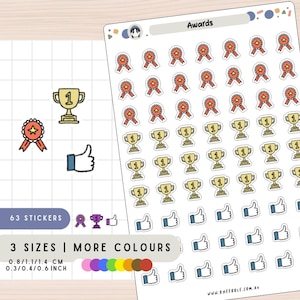 Auszeichnung Planer Aufkleber, Achievement Sticker Sheet, Daumen hoch Etiketten, Trophäe Good Job Aufkleber, Medaillenband Aufkleber, Meister und Sieger