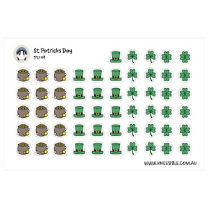 Pegatinas para agenda: Suerte en el Día de San Patricio - Sombreros verdes y tréboles de cuatro hojas