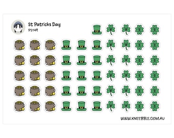 Planner Stickers: St Patrick's Day Luck - Green Hats and Four Leaf Clovers