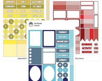 Wochenplaner Aufkleber, Minimalistische Box und Etiketten Formen, Bunt Set