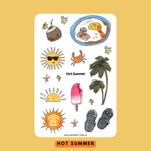 Pegatinas de playa con temática de verano, pegatinas de fiesta tropical, pegatinas de sol, chanclas, palmera, cangrejo, helado, bebida de coco, pegatinas de costa de conchas.