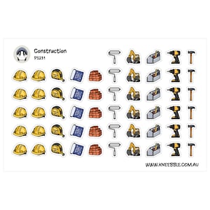 Tradie Construction Planner Stickers - Hard Hat, Toolbox & Excavator - DIY, Renovation Building Work