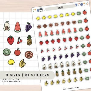 Stickers fruits variés, pastèque banane avocat orange raisin ananas fraise citron cerise kiwi pomme feuille d'autocollants, autocollants pour agenda