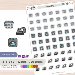 Laundry Stickers, Wash Day Planner Stickers, Iron Stickers, Washing Machine Stickers, Laundry Basket Stickers, Clothes Care Stickers