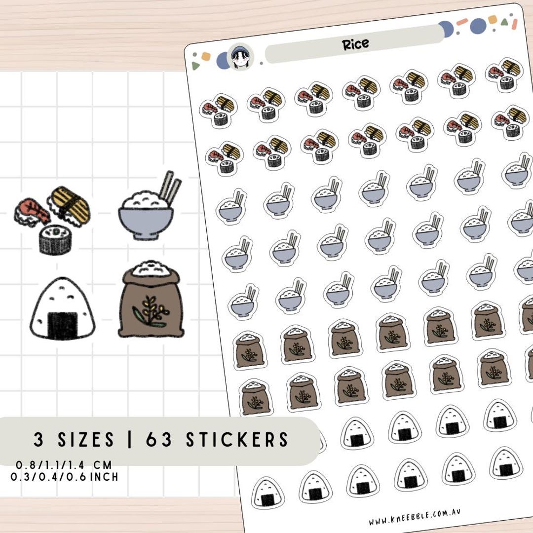 White Rice Sticker Rice Planner Stickers, Staple Food Meal Stickers, Kawaii Asian Dish ...
