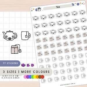 Tea Stickers, Drink Stickers, Beverage Stickers, Teapot Stickers, Tea Bag Stickers, Planner Sticker Sheet, Cup Stickers