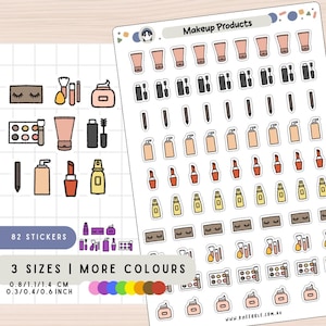 Stickers maquillage, Stickers produits de maquillage, Stickers beauté, Feuille d'autocollants cosmétiques, Pinceaux glamour Outils de beauté des cils Crayon pompe à crème pour les lèvres