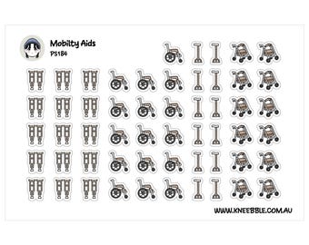 Mobility Aid Planner Stickers - Wheelchair, Cane, Crutches Labels