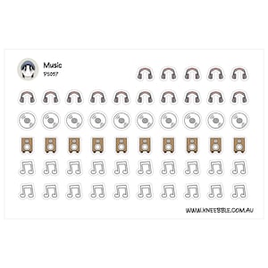 Pegatinas musicales para agendas: notas, CD, auriculares