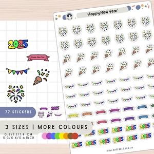 Happy New Years-sticker 2025, stickers viering, evenementsticker, feestfeeststickers, leuke decoratieve stickers, planner en scrapbooking