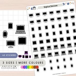 Stickers voor digitale apparaten, technologiestickers, elektronisch stickervel, telefoonstickers, laptopstickers, tabletstickers, horlogestickers