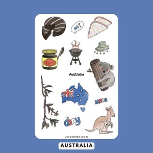Australien Sticker Bogen, Aussie County Snacks Aufkleber, Koala Känguru Aufkleber, Journal Planer Scrapbook Aufkleber, Eukalyptus Fee Brot
