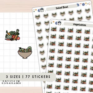 Stickers salade, feuille d'autocollants de légumes, autocollants de saladier, autocollants alimentation saine, autocollants de planification de préparation de repas pour agendas et journaux intimes