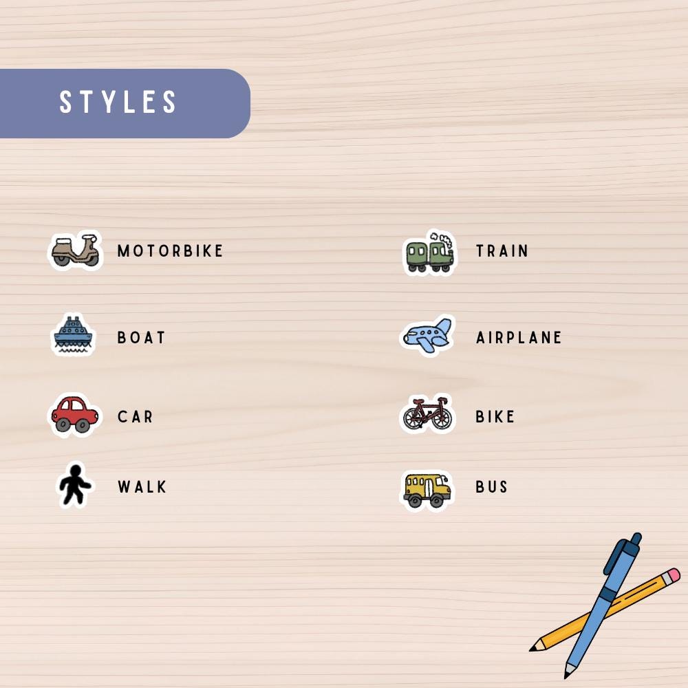 Travel Line Bus Sticker Transport Stickers, Vehicle Sticker Sheet, Commute and Travel Scrapbook ...